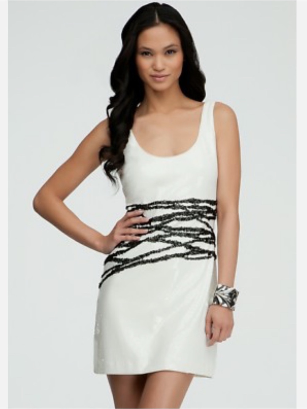BEBE "Radical Future" Sequin Cocktail Dress with Black Sequin Contrast NWT